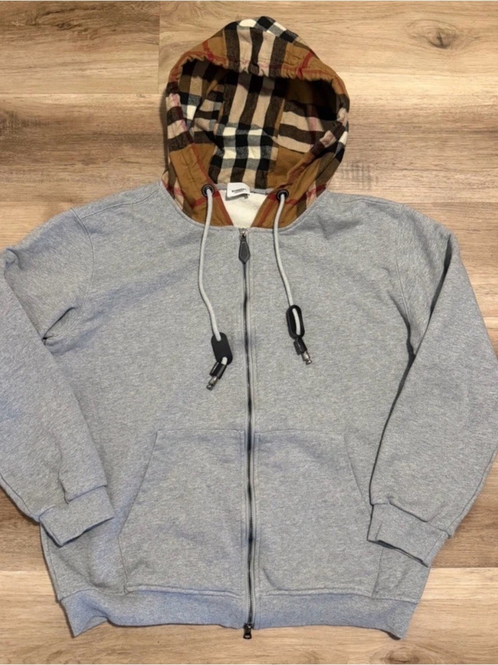 Burberry nova check full zip hoodie gray men’s size XL